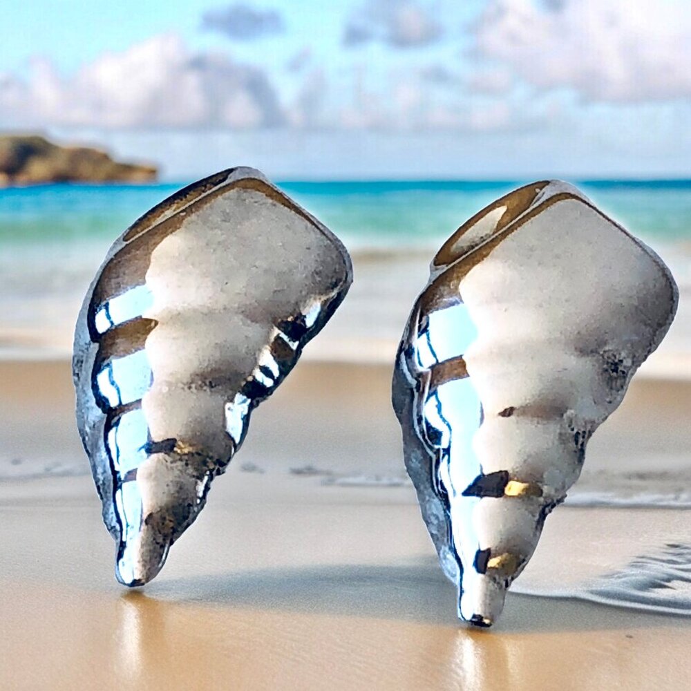 Vintage Taxco Mexico 925 Sterling Silver TM-10 Seashell Post Stud Earrings 1.5”